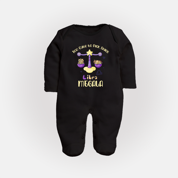 Too Cute To Pick Sides Libra Sleepsuit / Full Sleeve Bodysuit | Custom Libra Sleepsuit / Full Sleeve Bodysuit for Your Adorable Baby - BLACK - New Born (Chest 7.5")