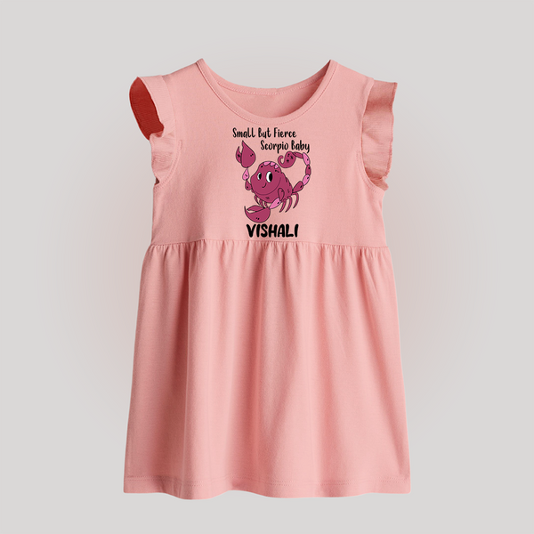 Small But Fierce Scorpio Baby Frock | Personalized Scorpio Baby Frock for Your Fierce Baby - BABY PINK - 0 - 3 Months Old (Chest 17")