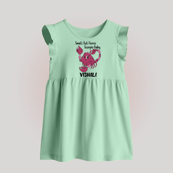 Small But Fierce Scorpio Baby Frock | Personalized Scorpio Baby Frock for Your Fierce Baby - MINT GREEN - 0 - 3 Months Old (Chest 17")