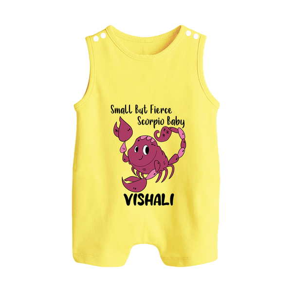 Small But Fierce Scorpio Baby Romper Suit / Sleeveless Romper | Personalized Scorpio Romper Suit / Sleeveless Romper for Your Fierce Baby - PASTEL YELLOW - 0 - 5 Months Old (Chest 18")