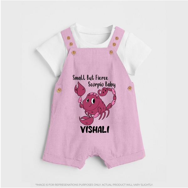 Small But Fierce Scorpio Baby Dungaree Set | Personalized Scorpio Dungaree Set for Your Fierce Baby - BABY PINK - 0 - 5 Months Old (Chest 18")