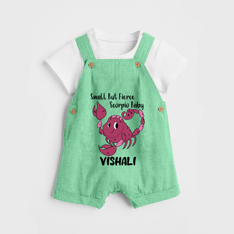 Small But Fierce Scorpio Baby Dungaree Set | Personalized Scorpio Dungaree Set for Your Fierce Baby - GREEN - 0 - 5 Months Old (Chest 18")