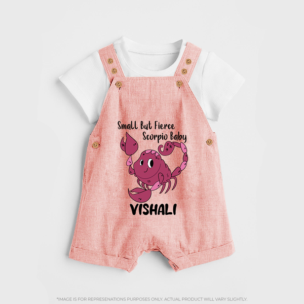 Small But Fierce Scorpio Baby Dungaree Set | Personalized Scorpio Dungaree Set for Your Fierce Baby - PEACH - 0 - 5 Months Old (Chest 18")