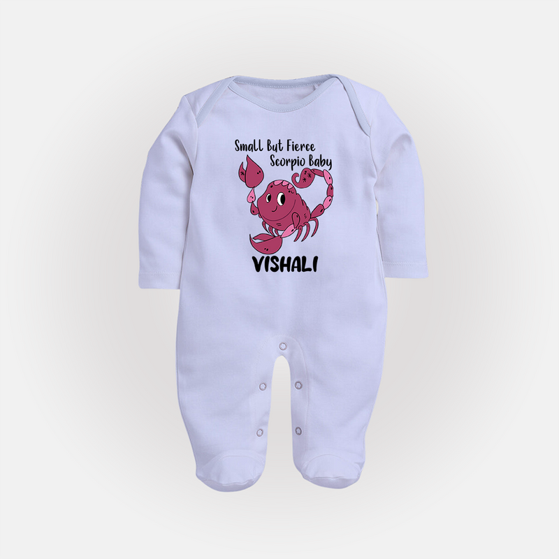 Small But Fierce Scorpio Baby Sleepsuit / Full Sleeve Bodysuit | Personalized Scorpio Sleepsuit / Full Sleeve Bodysuit for Your Fierce Baby - BABY BLUE - New Born (Chest 7.5")