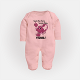 Small But Fierce Scorpio Baby Sleepsuit / Full Sleeve Bodysuit | Personalized Scorpio Sleepsuit / Full Sleeve Bodysuit for Your Fierce Baby - BABY PINK - New Born (Chest 7.5")