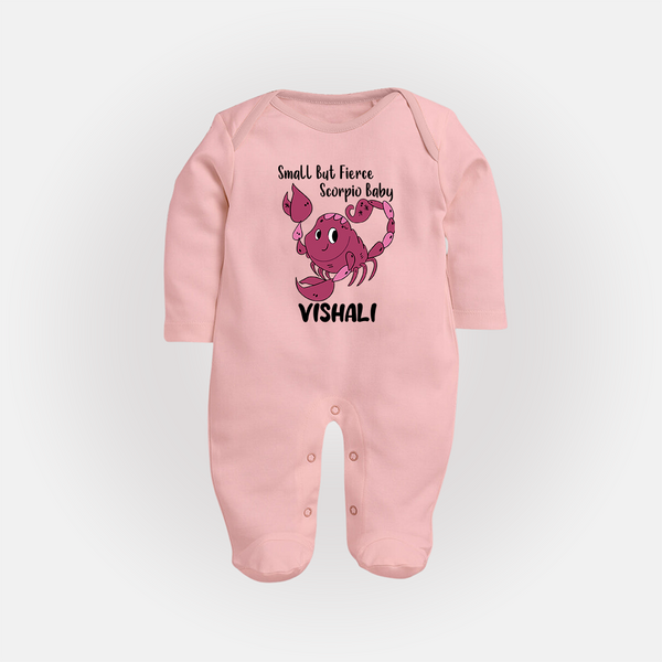 Small But Fierce Scorpio Baby Sleepsuit / Full Sleeve Bodysuit | Personalized Scorpio Sleepsuit / Full Sleeve Bodysuit for Your Fierce Baby - BABY PINK - New Born (Chest 7.5")