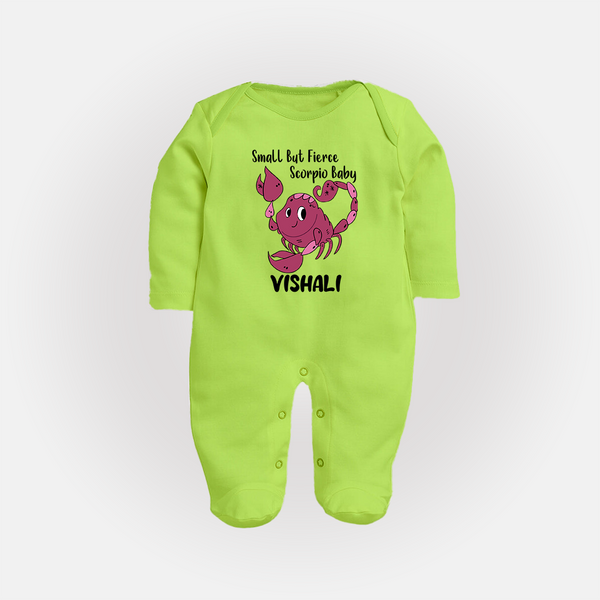 Small But Fierce Scorpio Baby Sleepsuit / Full Sleeve Bodysuit | Personalized Scorpio Sleepsuit / Full Sleeve Bodysuit for Your Fierce Baby - LIME GREEN - New Born (Chest 7.5")