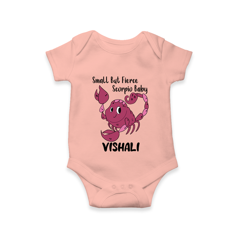 Small But Fierce Scorpio Baby Romper / Onesie | Personalized Scorpio Romper / Onesie for Your Fierce Baby - PEACH - New Born (Chest 14")