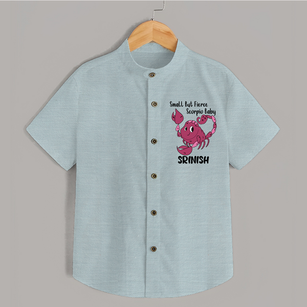 Small But Fierce Scorpio Baby Shirt | Personalized Scorpio Shirt for Your Fierce Baby - ARCTIC BLUE - 0 - 6 Months Old (Chest 23")