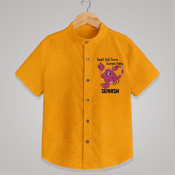 Small But Fierce Scorpio Baby Shirt | Personalized Scorpio Shirt for Your Fierce Baby - CHROME YELLOW - 0 - 6 Months Old (Chest 23")