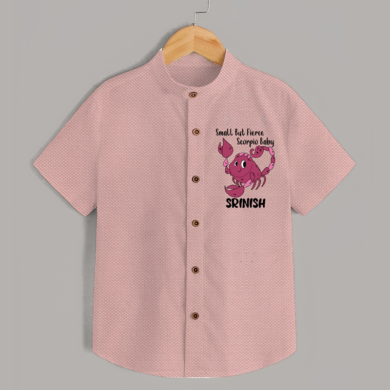 Small But Fierce Scorpio Baby Shirt | Personalized Scorpio Shirt for Your Fierce Baby - PEACH - 0 - 6 Months Old (Chest 23")