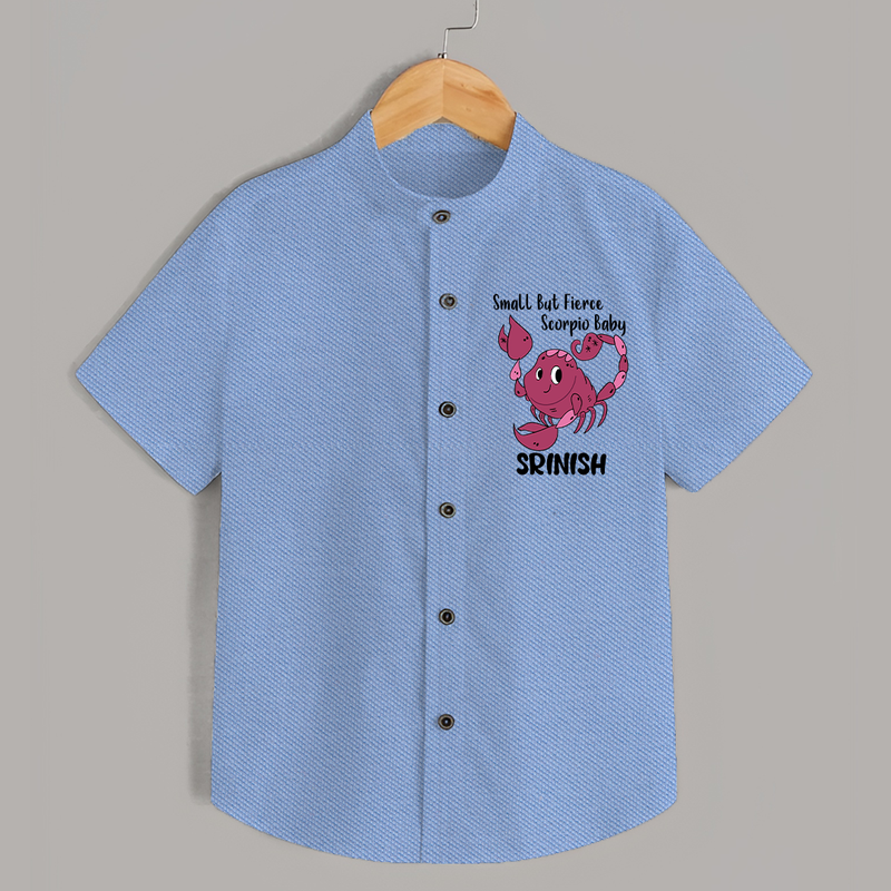 Small But Fierce Scorpio Baby Shirt | Personalized Scorpio Shirt for Your Fierce Baby - SKY BLUE - 0 - 6 Months Old (Chest 23")