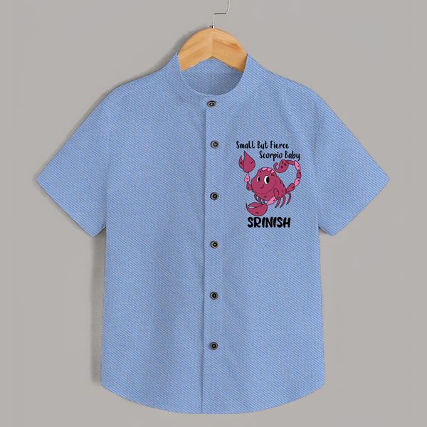 Small But Fierce Scorpio Baby Shirt | Personalized Scorpio Shirt for Your Fierce Baby - SKY BLUE - 0 - 6 Months Old (Chest 23")