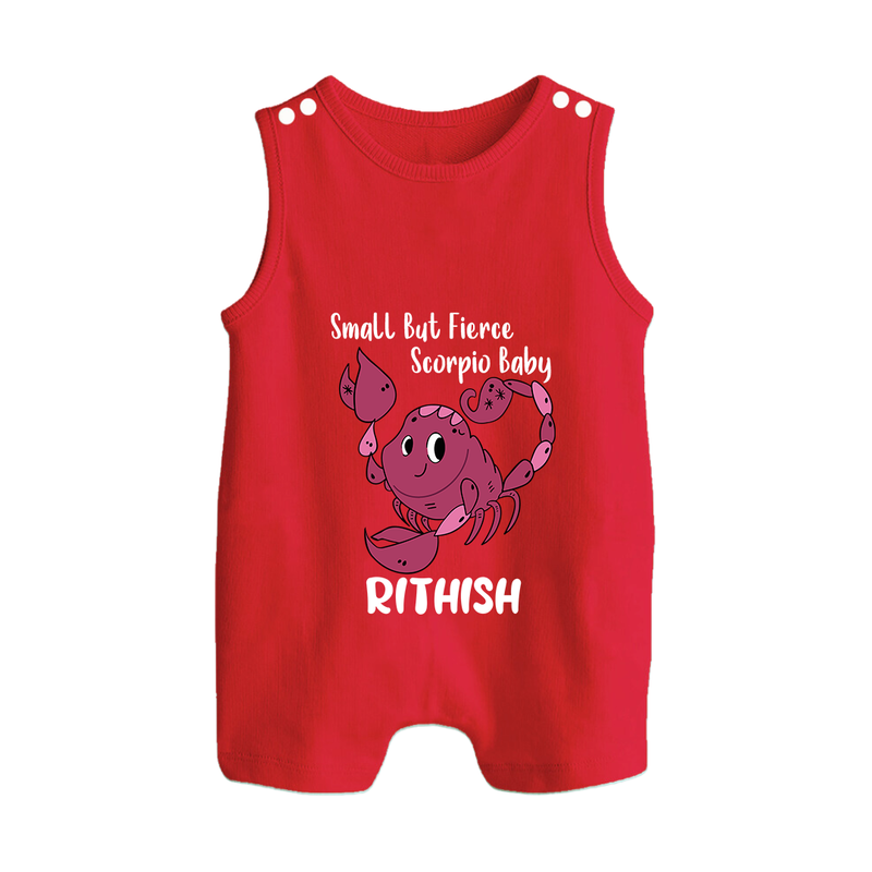 Small But Fierce Scorpio Baby Romper Suit / Sleeveless Romper | Personalized Scorpio Romper Suit / Sleeveless Romper for Your Fierce Baby - RED - 0 - 5 Months Old (Chest 18")