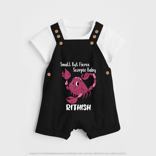 Small But Fierce Scorpio Baby Dungaree Set | Personalized Scorpio Dungaree Set for Your Fierce Baby - BLACK - 0 - 5 Months Old (Chest 18")