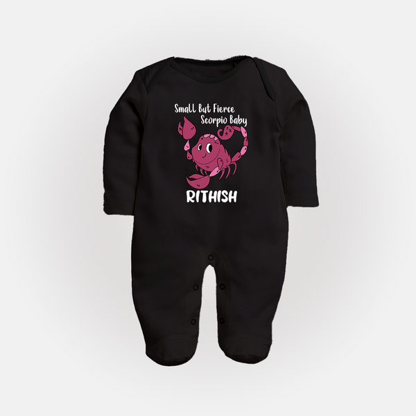Small But Fierce Scorpio Baby Sleepsuit / Full Sleeve Bodysuit | Personalized Scorpio Sleepsuit / Full Sleeve Bodysuit for Your Fierce Baby - BLACK - New Born (Chest 7.5")