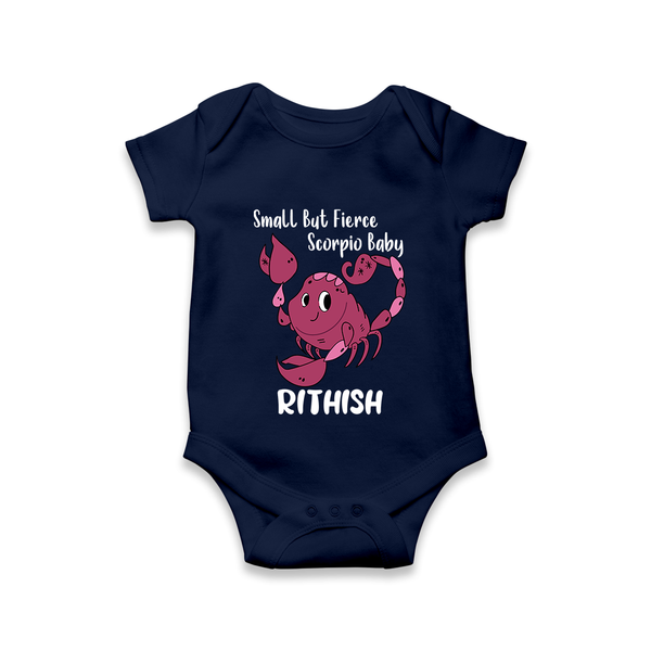 Small But Fierce Scorpio Baby Romper / Onesie | Personalized Scorpio Romper / Onesie for Your Fierce Baby - NAVY BLUE - New Born (Chest 14")