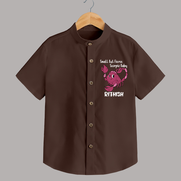 Small But Fierce Scorpio Baby Shirt | Personalized Scorpio Shirt for Your Fierce Baby - CHOCOLATE BROWN - 0 - 6 Months Old (Chest 23")