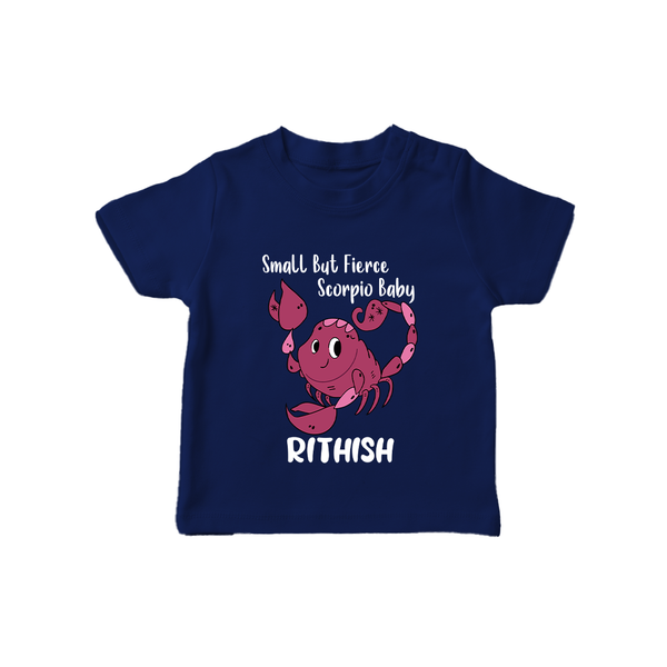 Small But Fierce Scorpio Baby T-Shirt | Personalized Scorpio T-Shirt for Your Fierce Baby - NAVY BLUE - 0-5 Months Old (Chest 17")