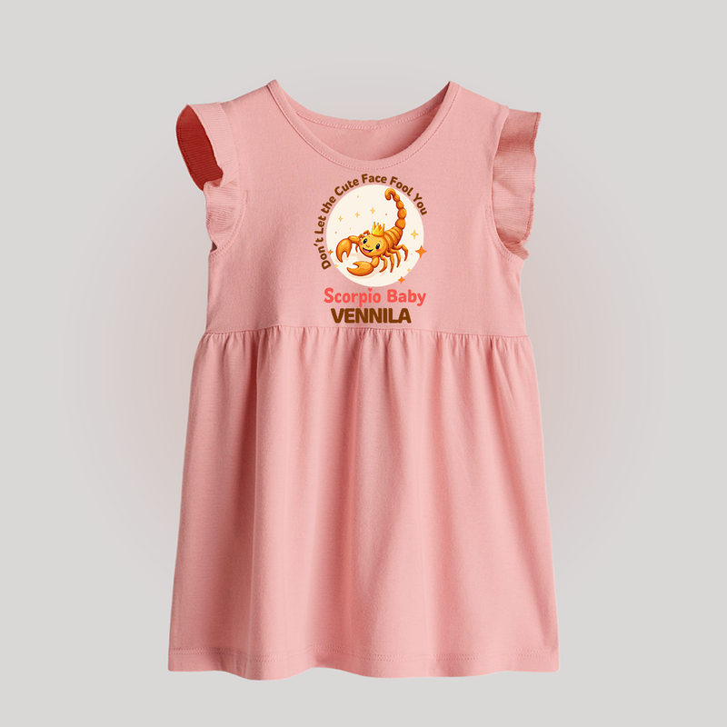 DonÕt Let The Cute Face Fool You Scorpio Baby Frock | Custom Scorpio Baby Frock for Your Little Mischief - BABY PINK - 0 - 3 Months Old (Chest 17")