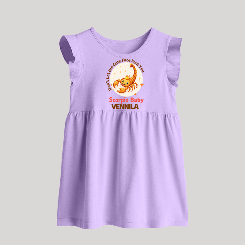 DonÕt Let The Cute Face Fool You Scorpio Baby Frock | Custom Scorpio Baby Frock for Your Little Mischief - LILAC - 0 - 3 Months Old (Chest 17")