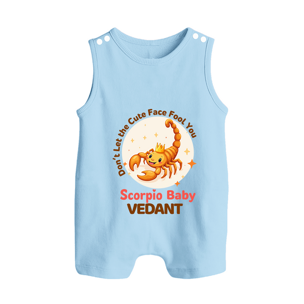 DonÕt Let The Cute Face Fool You Scorpio Baby Romper Suit / Sleeveless Romper | Custom Scorpio Romper Suit / Sleeveless Romper for Your Little Mischief - BABY BLUE - 0 - 5 Months Old (Chest 18")