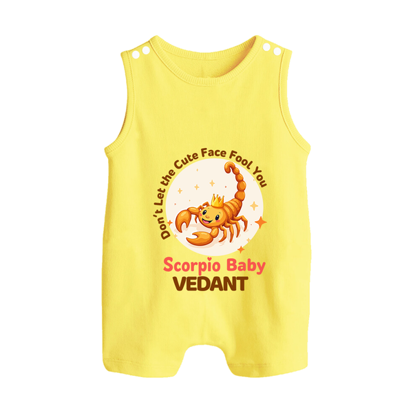 DonÕt Let The Cute Face Fool You Scorpio Baby Romper Suit / Sleeveless Romper | Custom Scorpio Romper Suit / Sleeveless Romper for Your Little Mischief - PASTEL YELLOW - 0 - 5 Months Old (Chest 18")