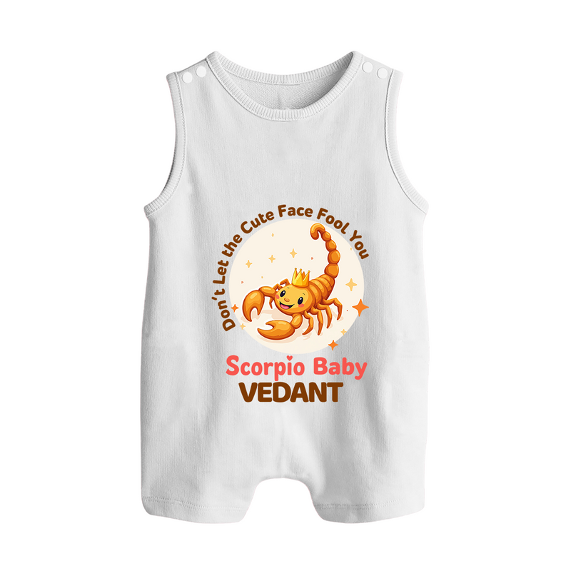 DonÕt Let The Cute Face Fool You Scorpio Baby Romper Suit / Sleeveless Romper | Custom Scorpio Romper Suit / Sleeveless Romper for Your Little Mischief - WHITE - 0 - 5 Months Old (Chest 18")