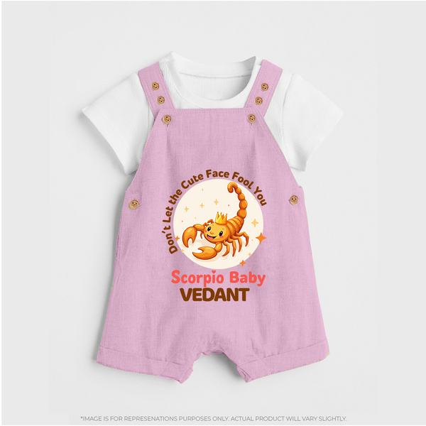 DonÕt Let The Cute Face Fool You Scorpio Baby Dungaree Set | Custom Scorpio Dungaree Set for Your Little Mischief - BABY PINK - 0 - 5 Months Old (Chest 18")