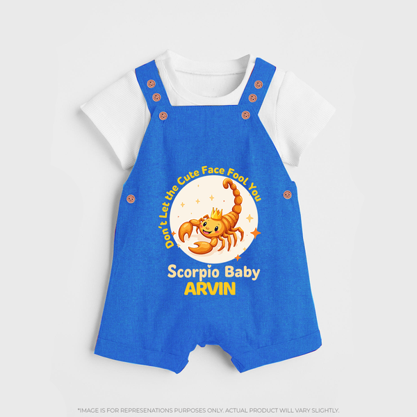 DonÕt Let The Cute Face Fool You Scorpio Baby Dungaree Set | Custom Scorpio Dungaree Set for Your Little Mischief - COBALT BLUE - 0 - 5 Months Old (Chest 18")