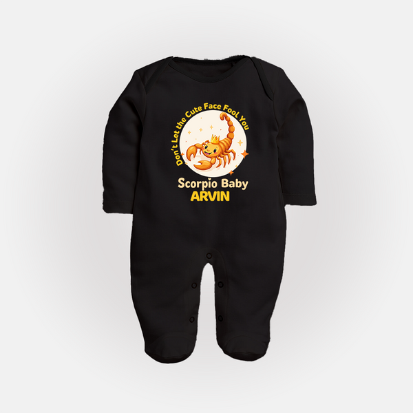DonÕt Let The Cute Face Fool You Scorpio Baby Sleepsuit / Full Sleeve Bodysuit | Custom Scorpio Sleepsuit / Full Sleeve Bodysuit for Your Little Mischief - BLACK - New Born (Chest 7.5")