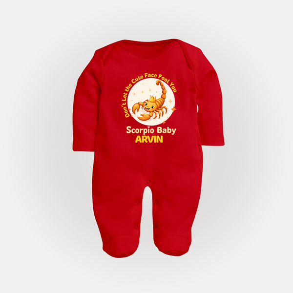 DonÕt Let The Cute Face Fool You Scorpio Baby Sleepsuit / Full Sleeve Bodysuit | Custom Scorpio Sleepsuit / Full Sleeve Bodysuit for Your Little Mischief - RED - New Born (Chest 7.5")