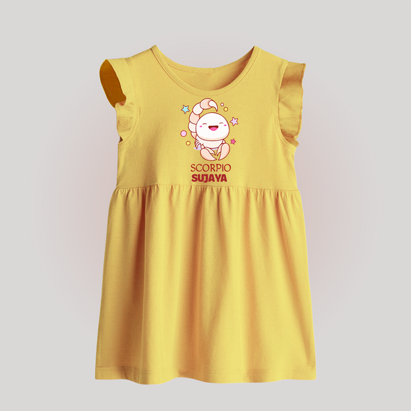 Scorpio Baby Frock | Personalized Baby Frock for Your Scorpio Baby - PASTEL YELLOW - 0 - 3 Months Old (Chest 17")