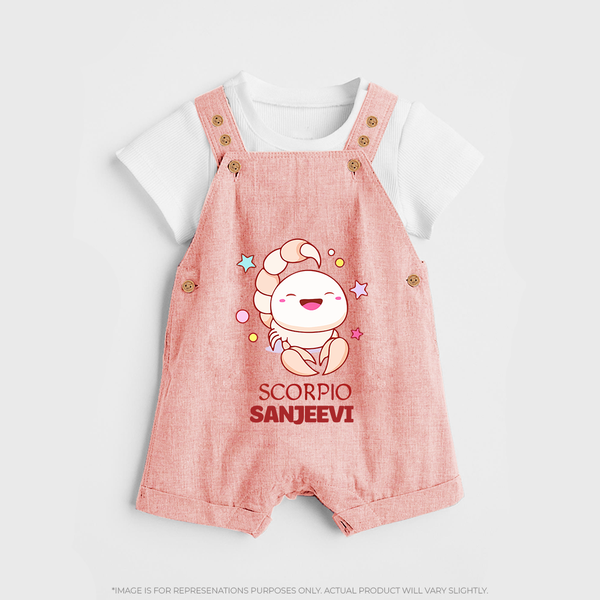 Scorpio Baby Dungaree Set | Personalized Dungaree Set for Your Scorpio Baby - PEACH - 0 - 5 Months Old (Chest 18")