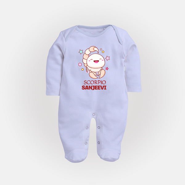 Scorpio Baby Sleepsuit / Full Sleeve Bodysuit | Personalized Sleepsuit / Full Sleeve Bodysuit for Your Scorpio Baby - BABY BLUE - New Born (Chest 7.5")