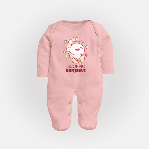 Scorpio Baby Sleepsuit / Full Sleeve Bodysuit | Personalized Sleepsuit / Full Sleeve Bodysuit for Your Scorpio Baby - BABY PINK - New Born (Chest 7.5")