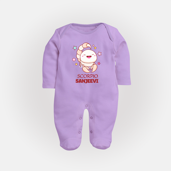 Scorpio Baby Sleepsuit / Full Sleeve Bodysuit | Personalized Sleepsuit / Full Sleeve Bodysuit for Your Scorpio Baby - LILAC - New Born (Chest 7.5")