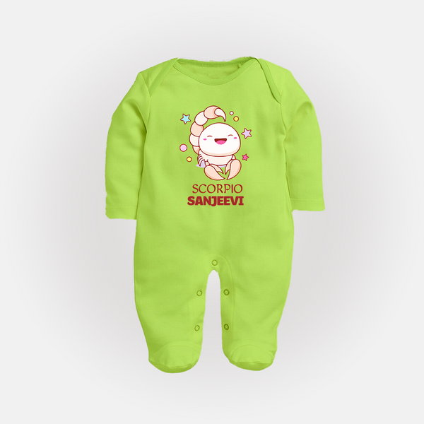 Scorpio Baby Sleepsuit / Full Sleeve Bodysuit | Personalized Sleepsuit / Full Sleeve Bodysuit for Your Scorpio Baby - LIME GREEN - New Born (Chest 7.5")