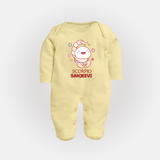 Scorpio Baby Sleepsuit / Full Sleeve Bodysuit | Personalized Sleepsuit / Full Sleeve Bodysuit for Your Scorpio Baby - PASTEL YELLOW - New Born (Chest 7.5")