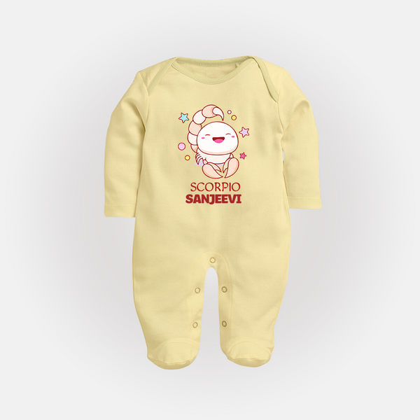 Scorpio Baby Sleepsuit / Full Sleeve Bodysuit | Personalized Sleepsuit / Full Sleeve Bodysuit for Your Scorpio Baby - PASTEL YELLOW - New Born (Chest 7.5")