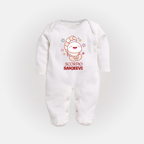 Scorpio Baby Sleepsuit / Full Sleeve Bodysuit | Personalized Sleepsuit / Full Sleeve Bodysuit for Your Scorpio Baby - WHITE - New Born (Chest 7.5")