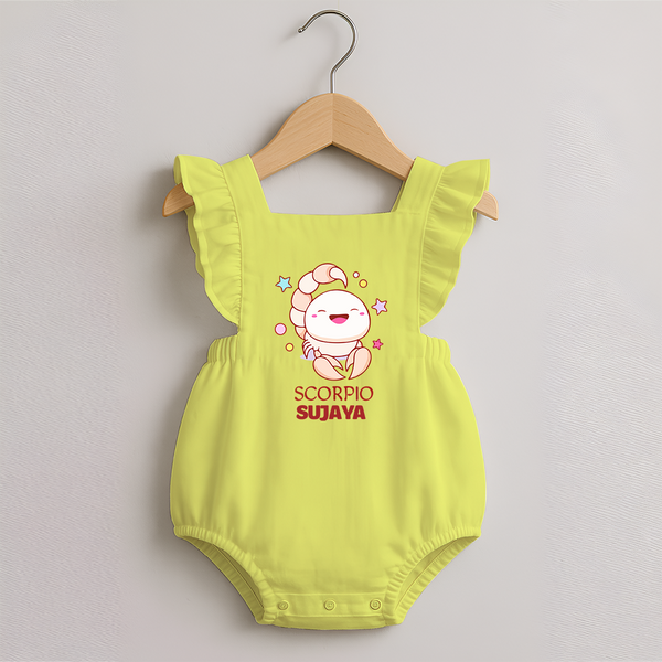 Scorpio Baby Romper Frock | Personalized Romper Frock for Your Scorpio Baby - PASTEL YELLOW - 0 - 3 Months Old (Chest 19")