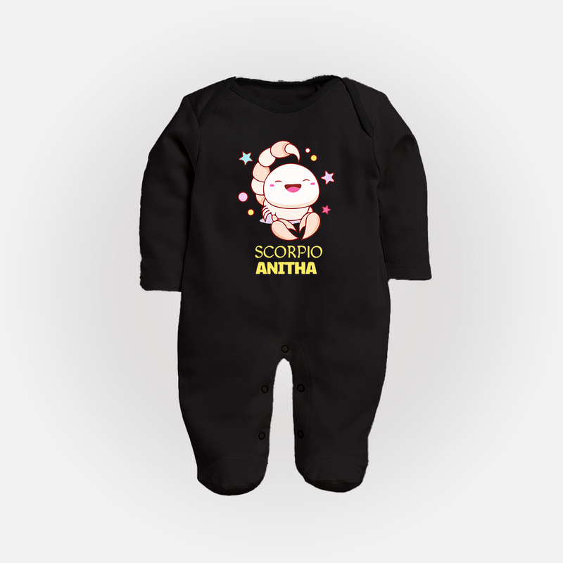 Scorpio Baby Sleepsuit / Full Sleeve Bodysuit | Personalized Sleepsuit / Full Sleeve Bodysuit for Your Scorpio Baby - BLACK - New Born (Chest 7.5")