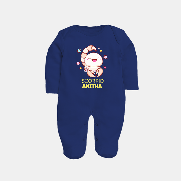 Scorpio Baby Sleepsuit / Full Sleeve Bodysuit | Personalized Sleepsuit / Full Sleeve Bodysuit for Your Scorpio Baby - NAVY BLUE - New Born (Chest 7.5")