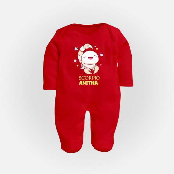 Scorpio Baby Sleepsuit / Full Sleeve Bodysuit | Personalized Sleepsuit / Full Sleeve Bodysuit for Your Scorpio Baby - RED - New Born (Chest 7.5")