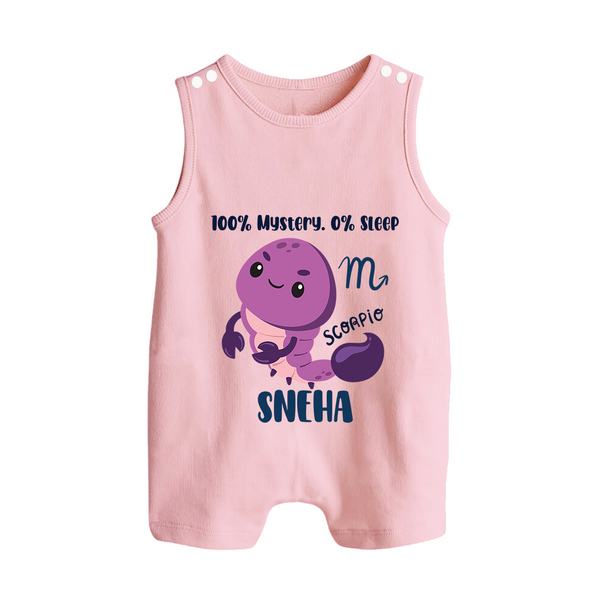 100% Mystery. 0% Sleep Scorpio Romper Suit / Sleeveless Romper | Custom Scorpio Romper Suit / Sleeveless Romper for Your Mysterious Baby - BABY PINK - 0 - 5 Months Old (Chest 18")