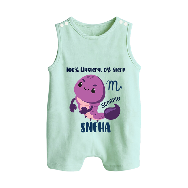 100% Mystery. 0% Sleep Scorpio Romper Suit / Sleeveless Romper | Custom Scorpio Romper Suit / Sleeveless Romper for Your Mysterious Baby - MINT GREEN - 0 - 5 Months Old (Chest 18")