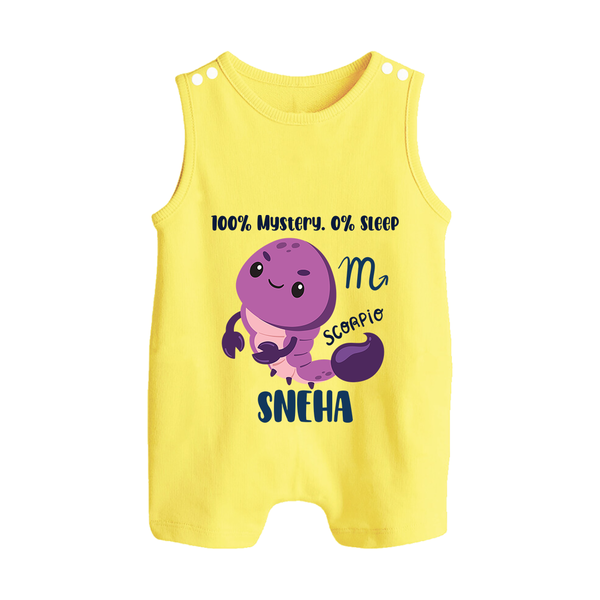 100% Mystery. 0% Sleep Scorpio Romper Suit / Sleeveless Romper | Custom Scorpio Romper Suit / Sleeveless Romper for Your Mysterious Baby - PASTEL YELLOW - 0 - 5 Months Old (Chest 18")