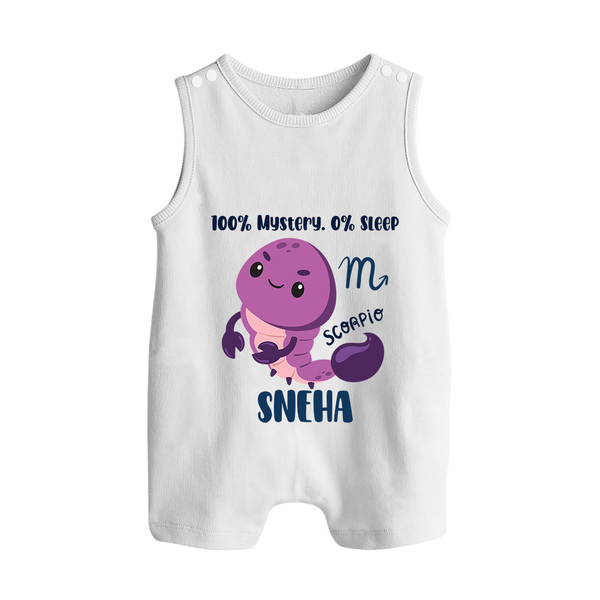 100% Mystery. 0% Sleep Scorpio Romper Suit / Sleeveless Romper | Custom Scorpio Romper Suit / Sleeveless Romper for Your Mysterious Baby - WHITE - 0 - 5 Months Old (Chest 18")