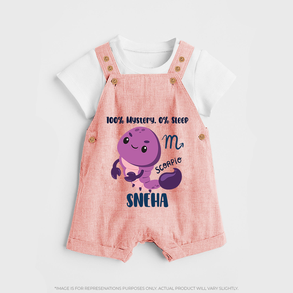100% Mystery. 0% Sleep Scorpio Dungaree Set | Custom Scorpio Dungaree Set for Your Mysterious Baby - PEACH - 0 - 5 Months Old (Chest 18")